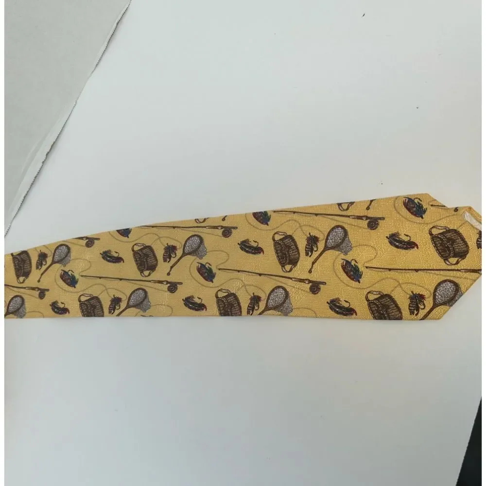 Ferrell Rees for‎ Cambridge Ltd. Yellow Gold Fly Fishing Silk Tie